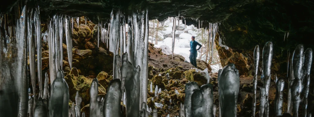 High dynamic range scene inside a cave with bright snow outside photographed with the Nikon Z8