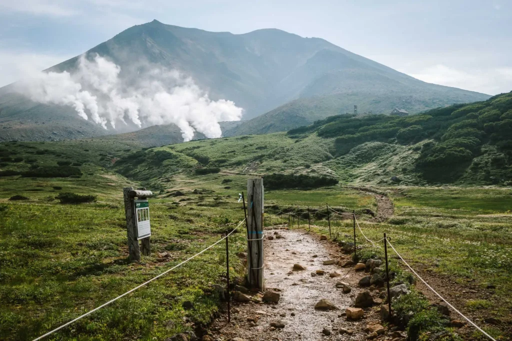 Volcanic landscape and hiking trail in Daisetsuzan National Park Hokkaido Japan