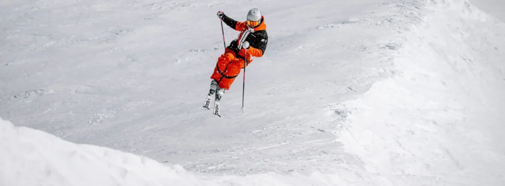 Skier performing a jump captured with Nikon Z8 ski photography settings