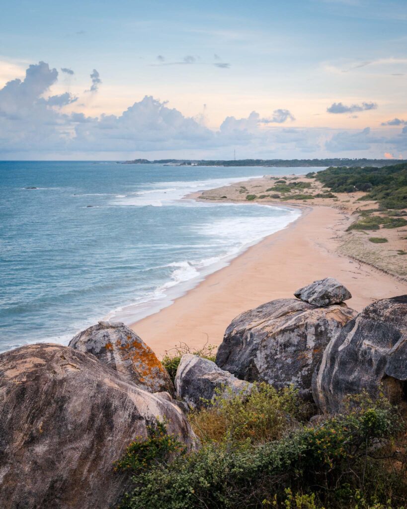 View from Elephant Rock over the beach and coastline near Arugam Bay on Sri Lanka’s east coast.